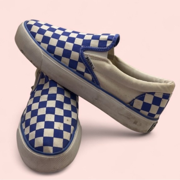 Mudd Shoes - SOLD. Women’s Size 10 Mudd Blue White Canvas Checkered Slip On Skater Sneakers